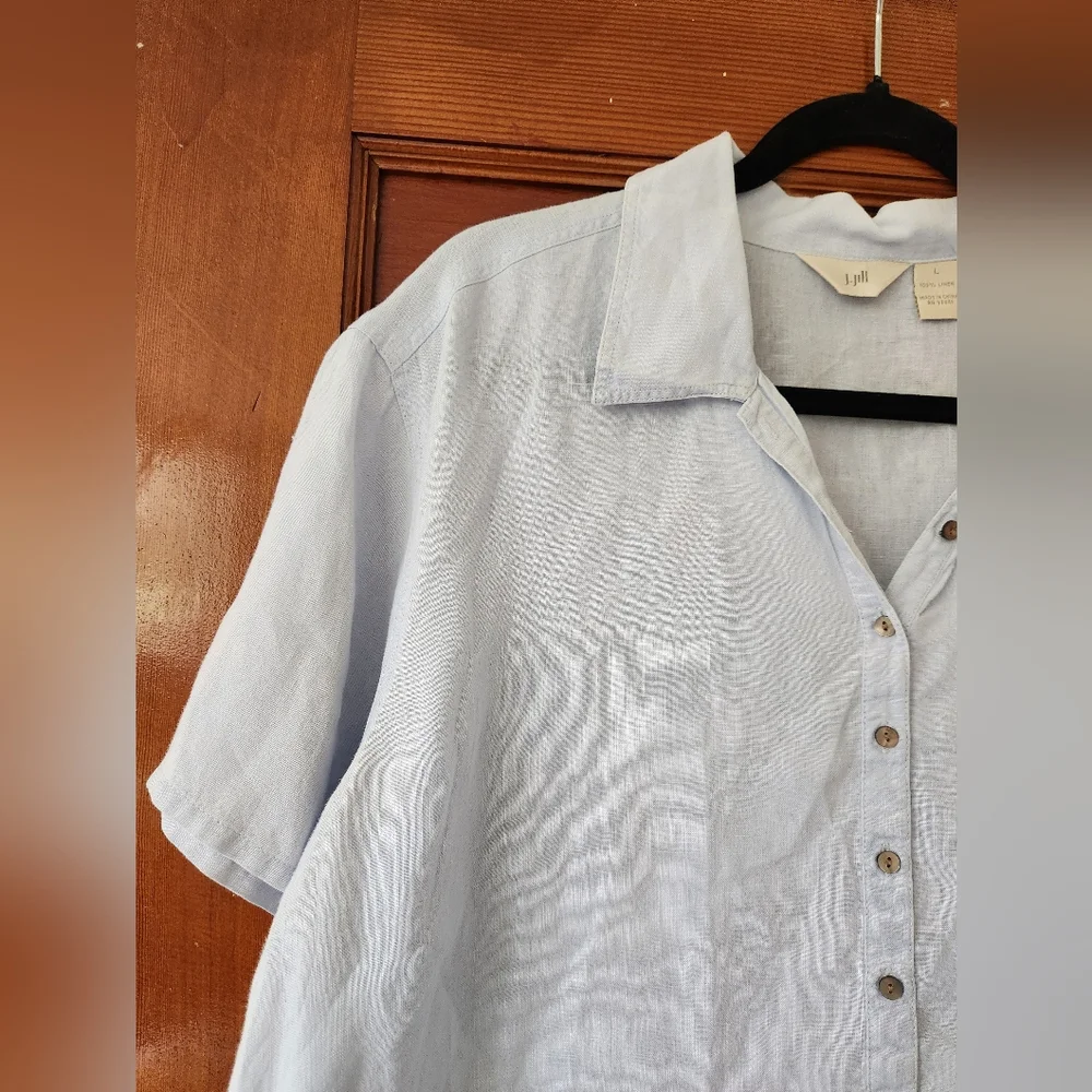 J. Jill 100% Linen Soft Blue Button Up Blouse Large - Picture 2 of 5